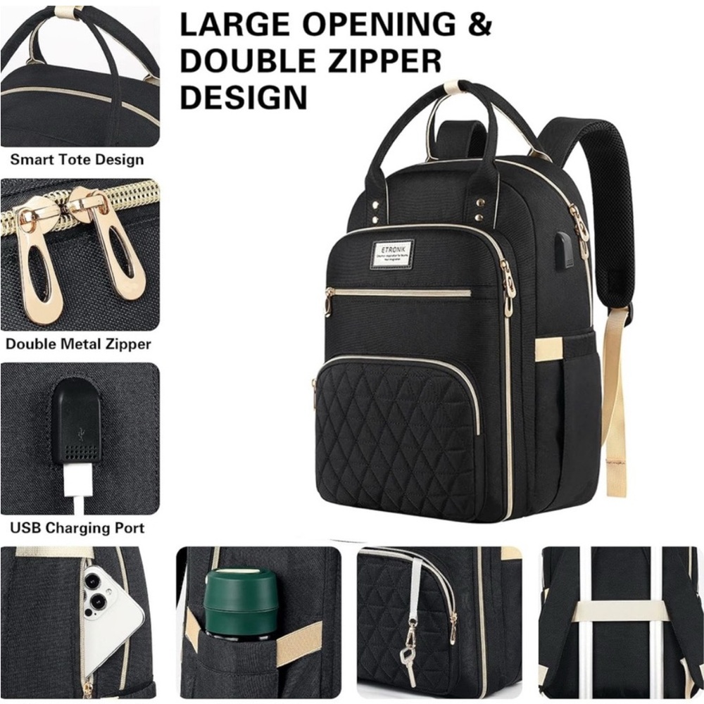 Stylish Black Backpack with USB Charging Port